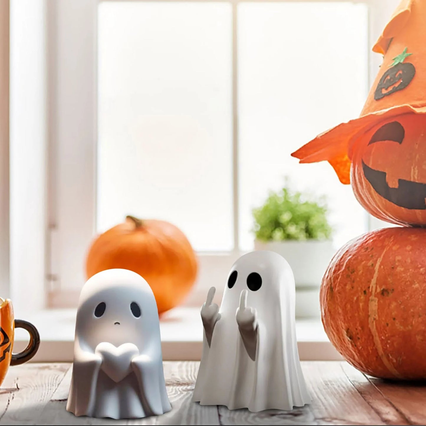 Halloween Finger Cute Ghost Statue - Spooky Resin Ghost Statue, Cute Finger Ghost Decor for Halloween Decorations, Porch and Indoor Spooky Home Decor